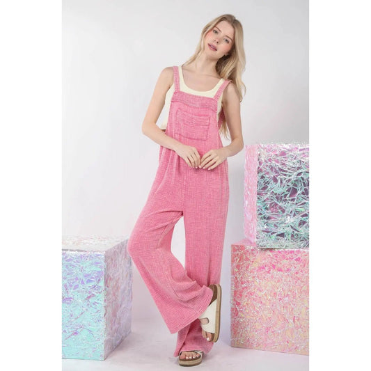 VERY J Texture Washed Wide Leg Overalls - MaribelaShop2
