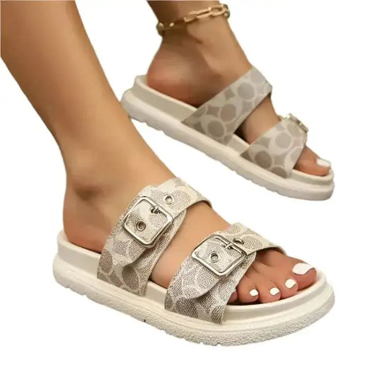 Fashion Open Toe Double Buckle Flat Sandals - MaribelaShop2 