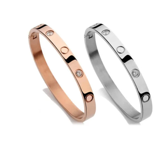 Love Forever Bangles With Crystal 18KGP/Rose Gold/Silver/Gold Overlay Cuff Bangles Fashion Crystal Women Men Love Bangles - MaribelaShop2