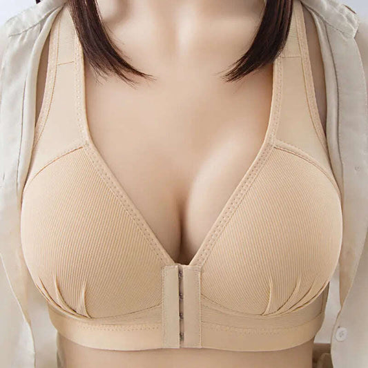 Large Size Front Button Comfort Gathers Breathable Thin Non-Wire Bra - MaribelaShop2