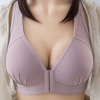 Large Size Front Button Comfort Gathers Breathable Thin Non-Wire Bra - MaribelaShop2