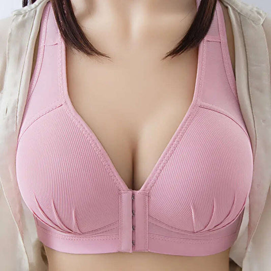Large Size Front Button Comfort Gathers Breathable Thin Non-Wire Bra - MaribelaShop2
