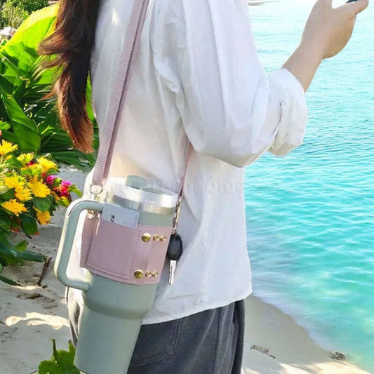 Leather Coffee Cup Carrier Cover,Water Bottle Holder. - MaribelaShop2