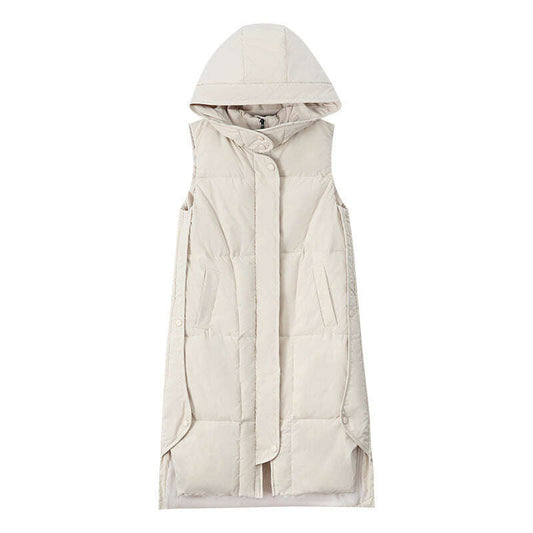 Long over-the-knee down cotton vest with thick solid color plus size vest with hood - MaribelaShop2