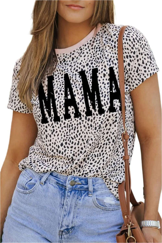 MAMA Animal Print Round Neck Short Sleeve T-Shirt, Women blouse for mom,Women Top Casual - MaribelaShop2