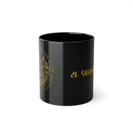 Personalized El Salvador Shield, Custom El Salvador Design, Gift For Dad, Gift Ideas,Black Coffee Cup, 11oz - MaribelaShop2