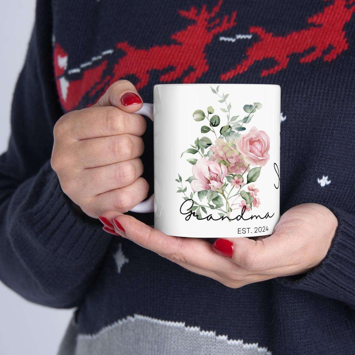 Personalized, Grandma Gift,Customs, Coffee mug,Floral Ceramic Mug 11oz(N) - MaribelaShop2