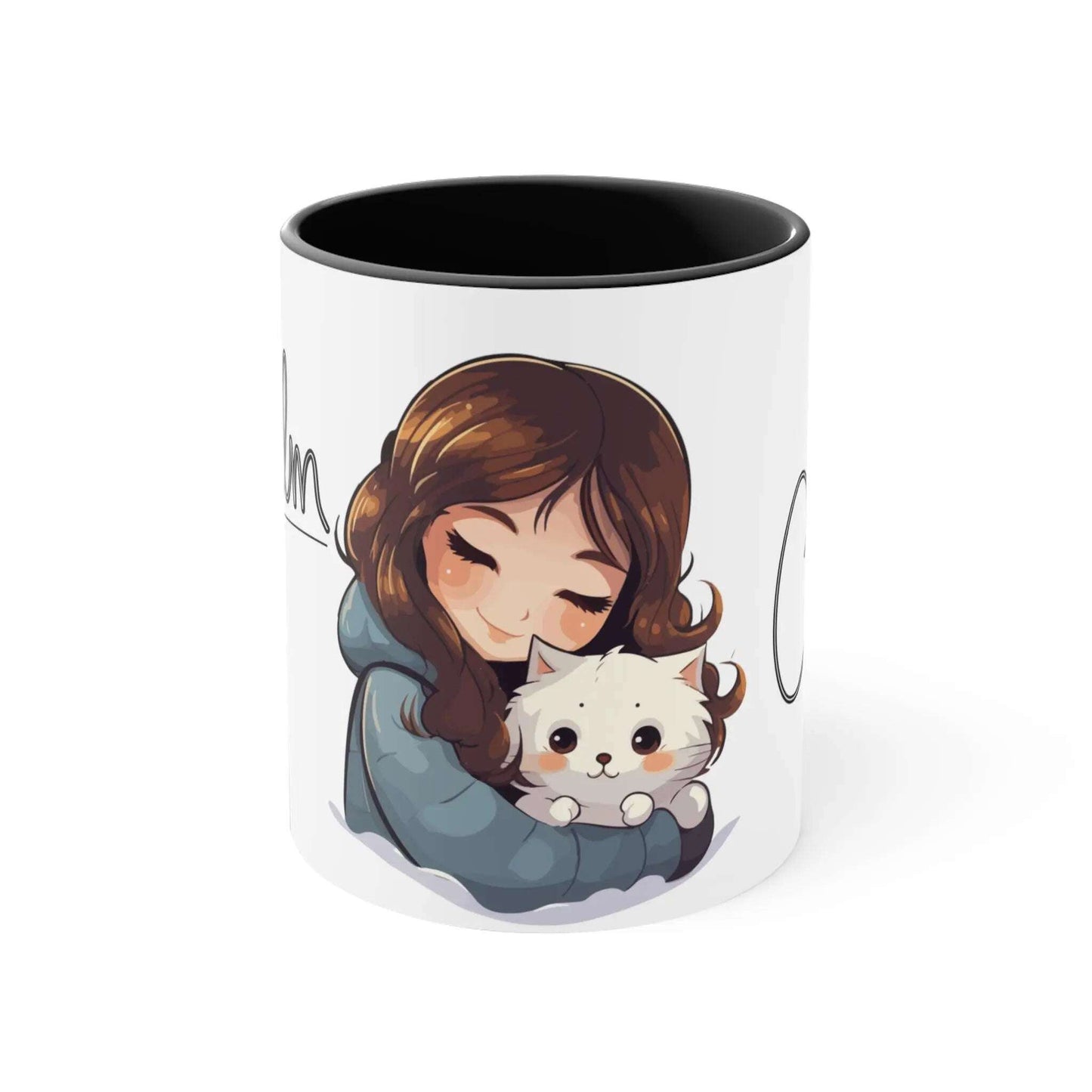 Personalized, Girl & Cat Decoration, Gift for mom, Coffee mug,Ceramic Mug 11 Oz(N) - MaribelaShop2