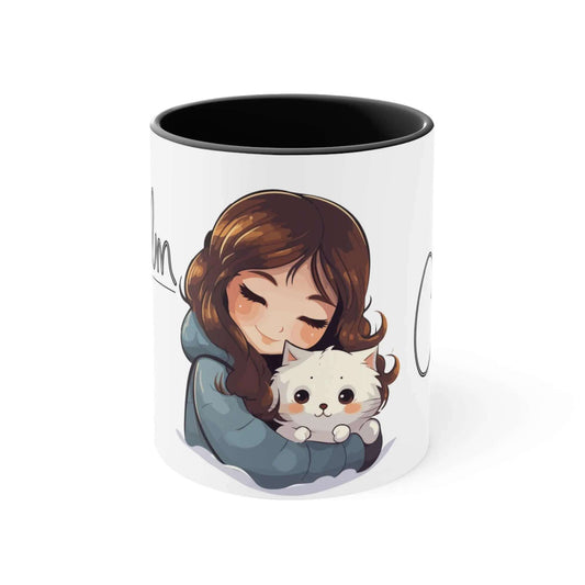 Personalized, Girl & Cat Decoration, Gift for mom, Coffee mug,Ceramic Mug 11 Oz(N) - MaribelaShop2