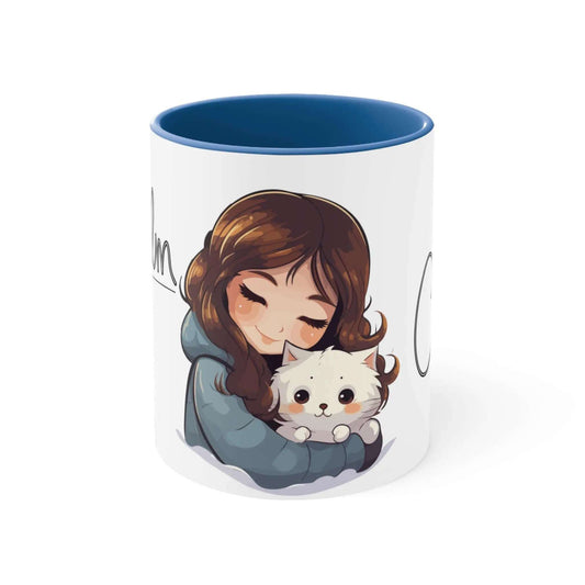 Personalized, Girl & Cat Decoration, Gift for mom, Coffee mug,Ceramic Mug 11 Oz(N) - MaribelaShop2