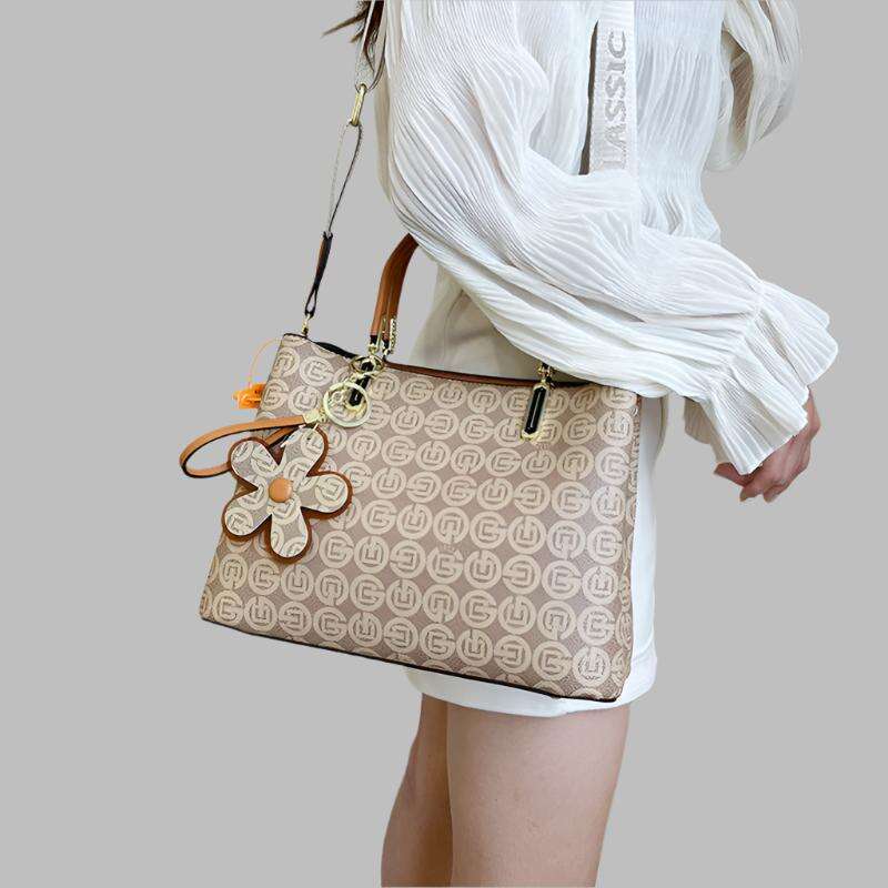 Printed Tote Bag With Flower Pendant New Temperament Shoulder Bag For Women Fashion Large-capacity Crossbody Bag - MaribelaShop2