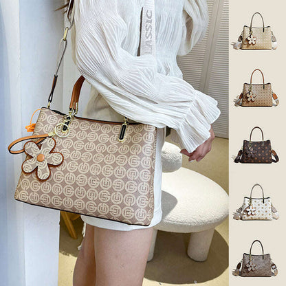 Printed Tote Bag With Flower Pendant New Temperament Shoulder Bag For Women Fashion Large-capacity Crossbody Bag - MaribelaShop2