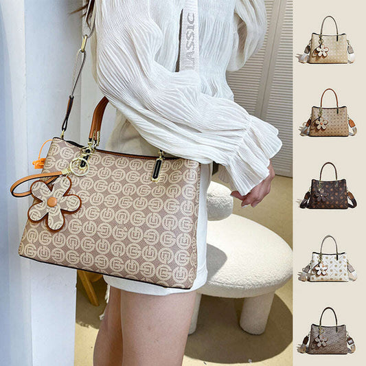Printed Tote Bag With Flower Pendant New Temperament Shoulder Bag For Women Fashion Large-capacity Crossbody Bag - MaribelaShop2