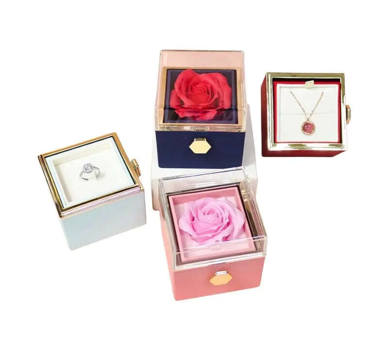 Rotating Soap Flower Rose Gift Box Creative Rotating Rose Jewelry Packaging Box Valentine's Day Gift For Women - MaribelaShop2