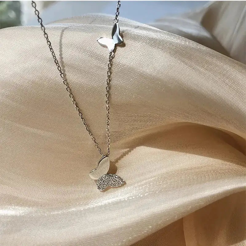 Silver Color Korean Double Butterfly Sweater Chain/ FREE SHIPPING - MaribelaShop2