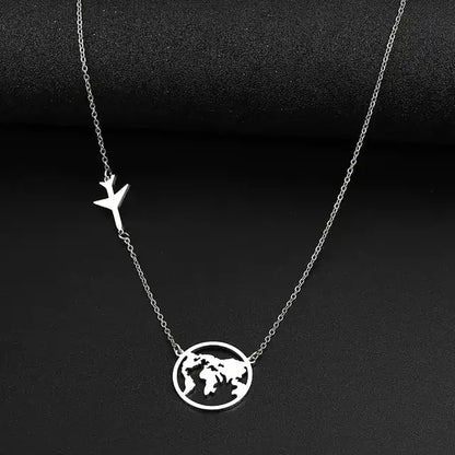 Stainless Steel Necklaces Airplane Globe Map Traveler Pendants Fashion/ FREE SHIPPING - MaribelaShop2