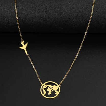 Stainless Steel Necklaces Airplane Globe Map Traveler Pendants Fashion/ FREE SHIPPING - MaribelaShop2