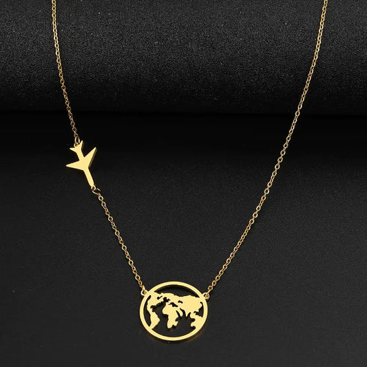 Stainless Steel Necklaces Airplane Globe Map Traveler Pendants Fashion/ FREE SHIPPING - MaribelaShop2