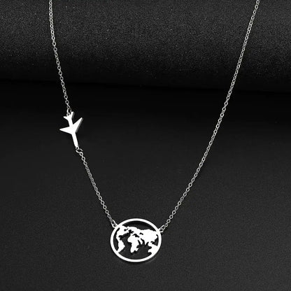 Stainless Steel Necklaces Airplane Globe Map Traveler Pendants Fashion/ FREE SHIPPING - MaribelaShop2
