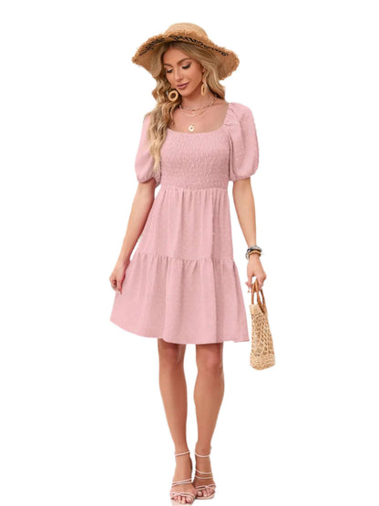 Swiss Dot Smocked Square Neck Dress, Women dress for summer. - MaribelaShop2