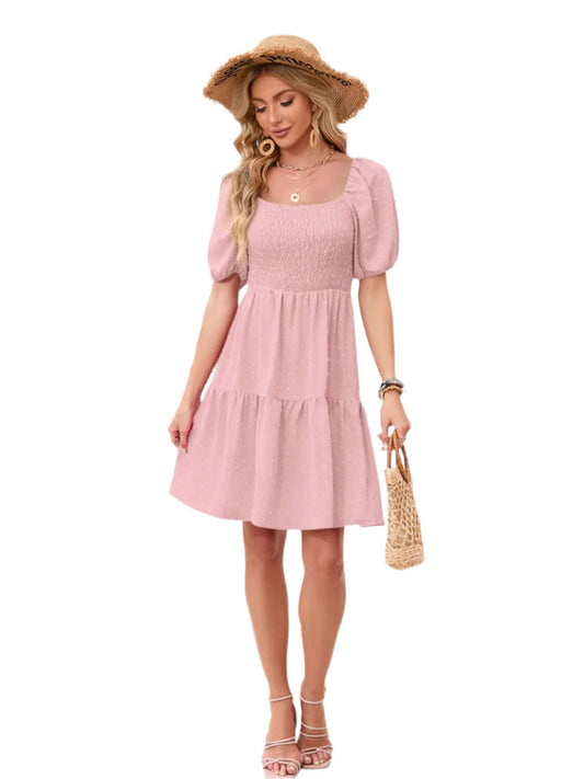 Swiss Dot Smocked Square Neck Dress, Women dress for summer. - MaribelaShop2