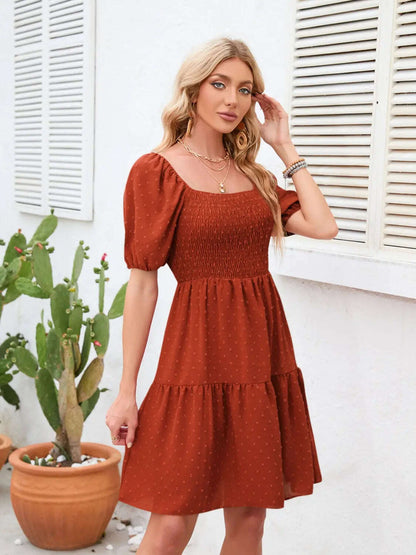 Swiss Dot Smocked Square Neck Dress, Women dress for summer. - MaribelaShop2