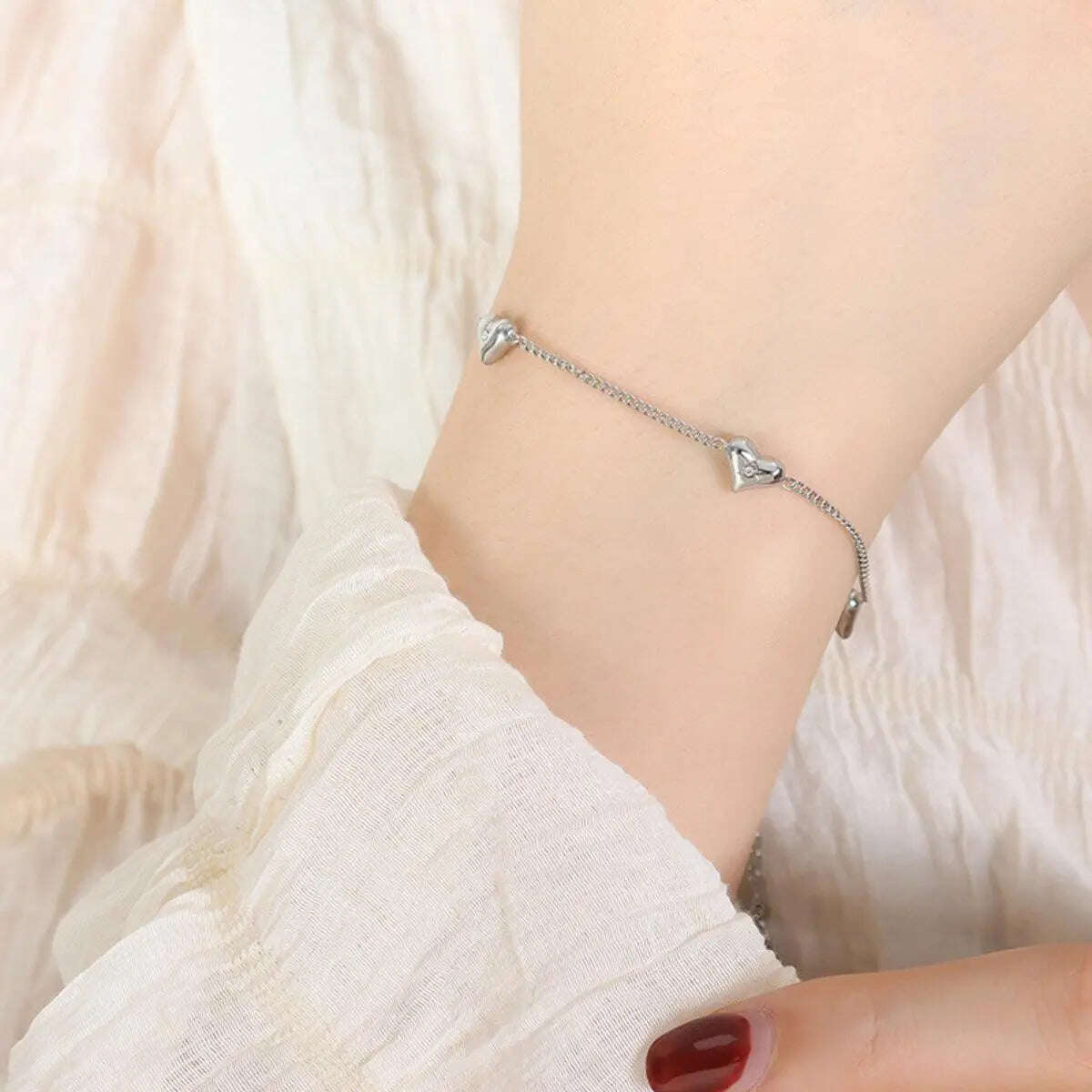 Titanium Steel Zircon Heart Bracelet,Women Bracelet Gift, 18K gold-plated, Titanium steel, Zircon, Silver-plated - MaribelaShop2
