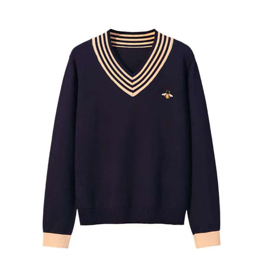Embroidered Bee Pullover Bottoming Shirt, Unisex Soft Sweater - MaribelaShop2