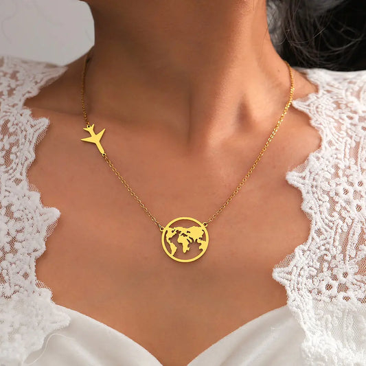 Stainless Steel Necklaces Airplane Globe Map Traveler Pendants Fashion/ FREE SHIPPING - MaribelaShop2