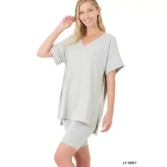 Women Brushed Dty, Microfiber Top & Biker Shorts Set, Color BONE - MaribelaShop2