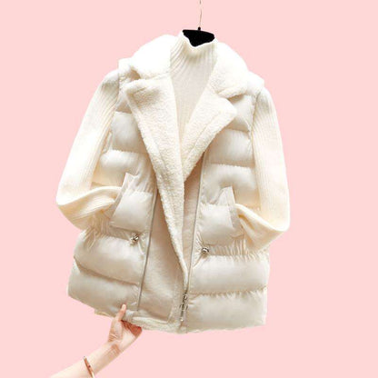Women Lamb Wool Waist-tight Cotton Vest Coat, Korean Style. - MaribelaShop2