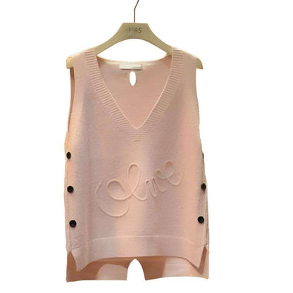 Women Large Size Loose Ladies Knit Vest Short Button,Korean Style - MaribelaShop2