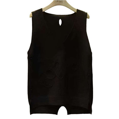Women Large Size Loose Ladies Knit Vest Short Button,Korean Style - MaribelaShop2