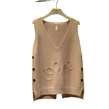 Women Large Size Loose Ladies Knit Vest Short Button,Korean Style - MaribelaShop2