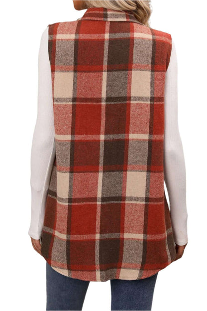 Women Plaid Button Up Vest Coat,Long Cardigan,Warm Vest - MaribelaShop2