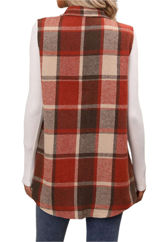 Women Plaid Button Up Vest Coat,Long Cardigan,Warm Vest - MaribelaShop2