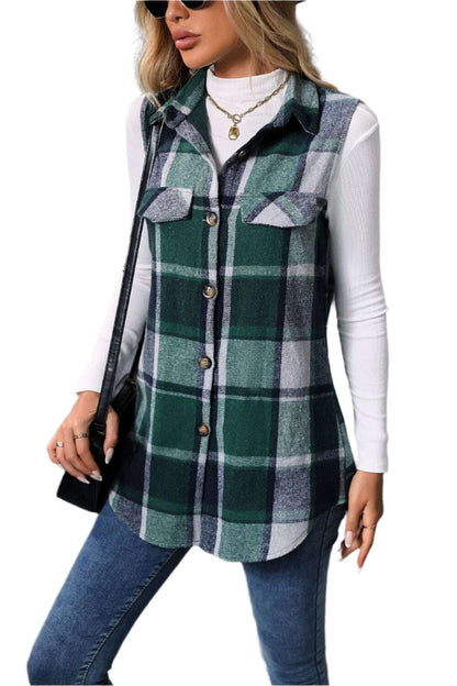 Women Plaid Button Up Vest Coat,Long Cardigan,Warm Vest - MaribelaShop2