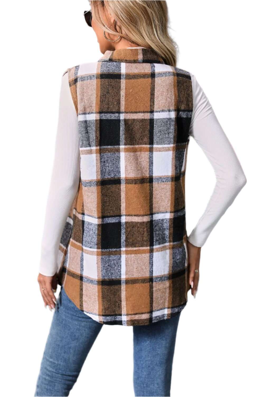 Women Plaid Button Up Vest Coat,Long Cardigan,Warm Vest - MaribelaShop2