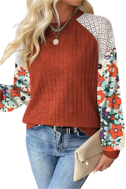 Women Printed Round Neck Long Sleeve Top - MaribelaShop2