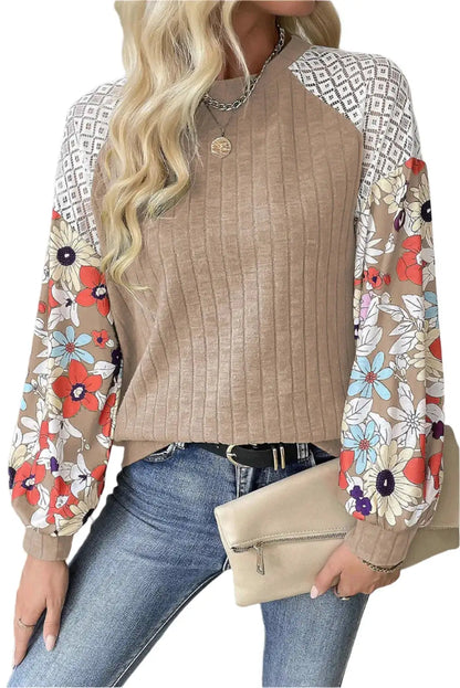 Women Printed Round Neck Long Sleeve Top - MaribelaShop2
