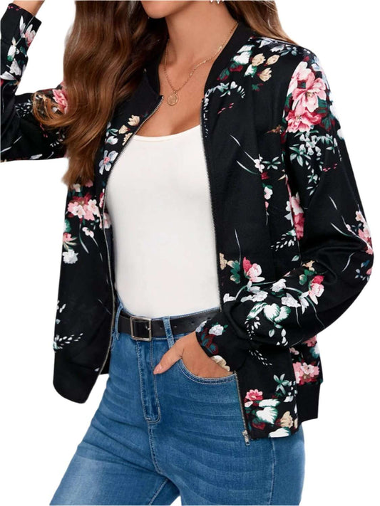 Women Printed Zip Up Long Sleeve Outerwear,Sweater - MaribelaShop2