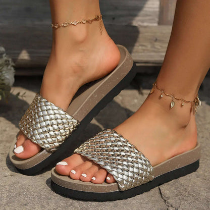 Women PU Leather Woven Platform Sandals - MaribelaShop2