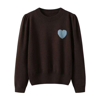 Women Sweater,Korean Style Heart Embroidered Round Neck Sweater - MaribelaShop2