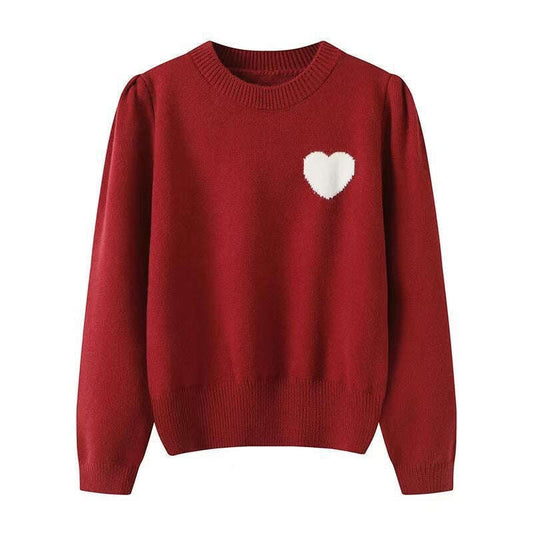 Women Sweater,Korean Style Heart Embroidered Round Neck Sweater - MaribelaShop2