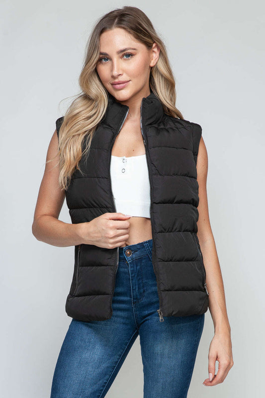 Women Snobbish Zip Up Turtleneck Vest with Pockets - MaribelaShop2