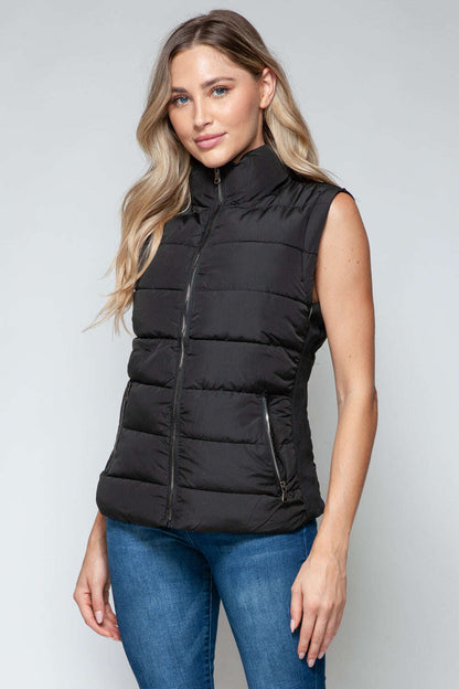 Women Snobbish Zip Up Turtleneck Vest with Pockets - MaribelaShop2